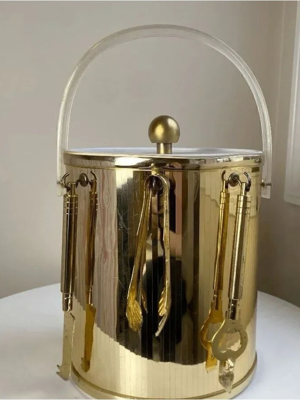 Gold Retro Ice Bucket with Tongs & Tools